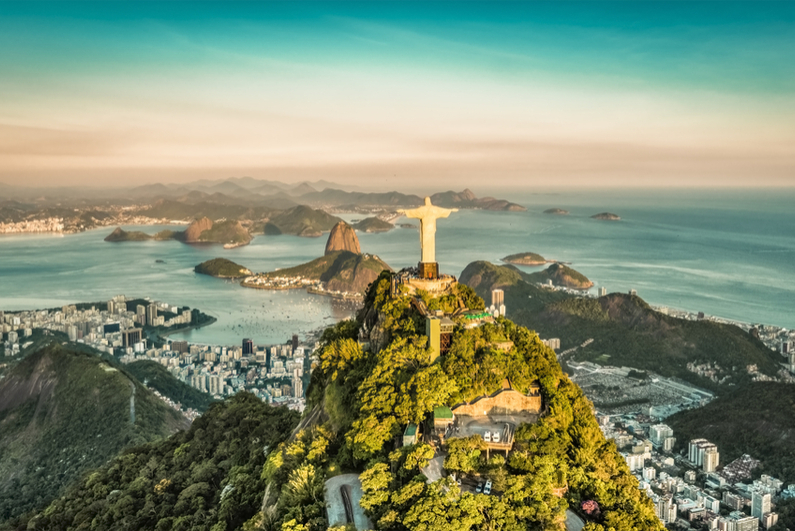 Aerial view of Botafogo Bay from high angle, Rio De Janeiro