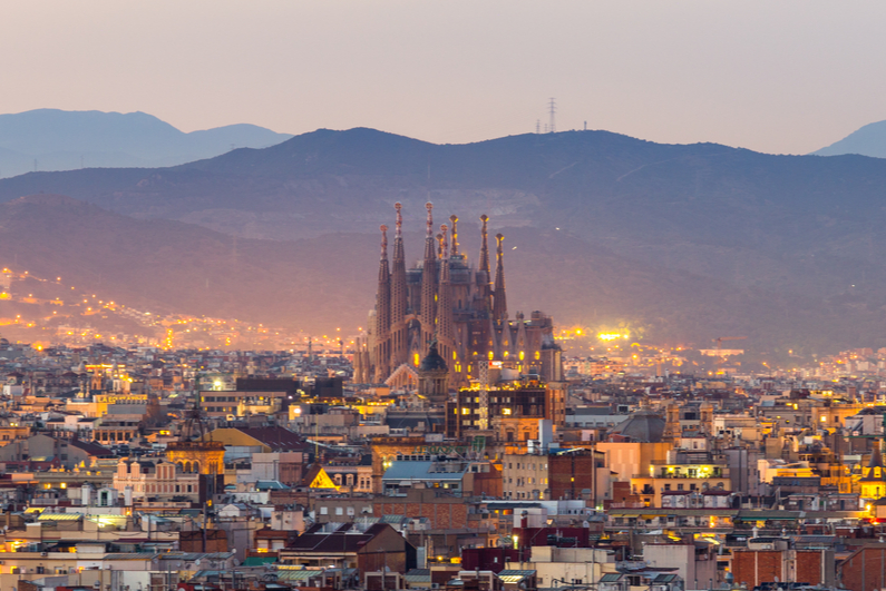 Aerial Panorama view of Barcelona city skyline