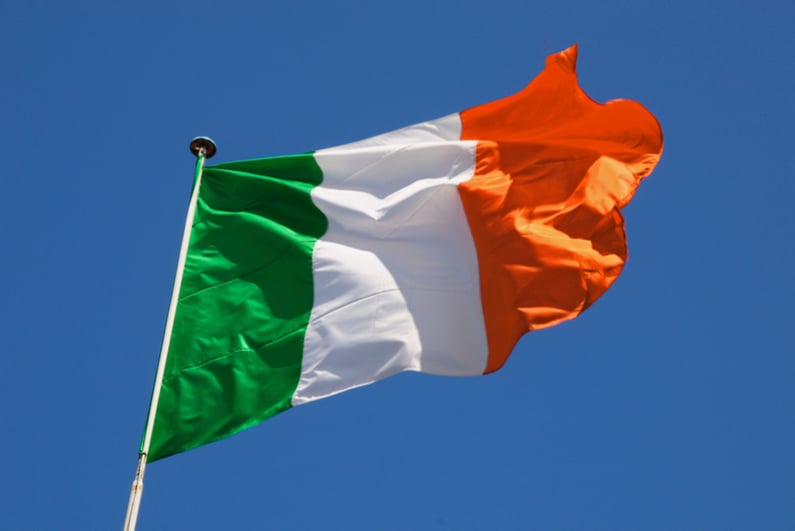 Flag of Ireland fluttering in a stiff breeze