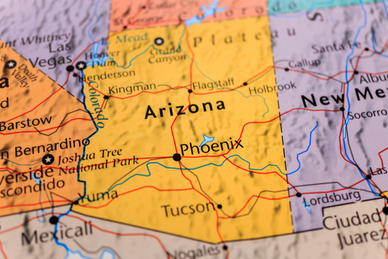 Arizona on a map