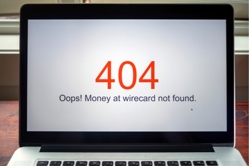 Laptop showing "404 error" of missing Wirecard funds