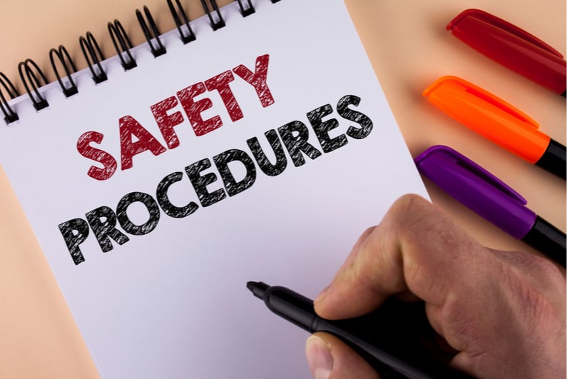 The phrase "SAFETY PROCEDURES" written on a notepad