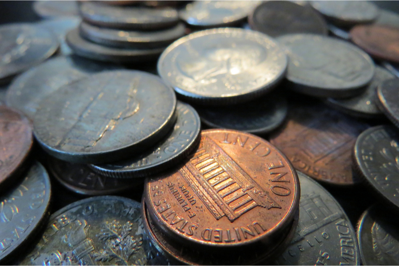 Closeup of a pile of coins