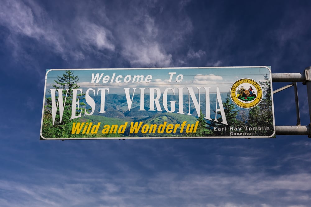 West Virginia welcome road sign